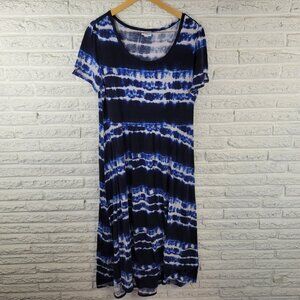 Lularoe Womens Dress 2XL Plus Short Sleeve Blue Tie Dye Poly Blend TIE23E